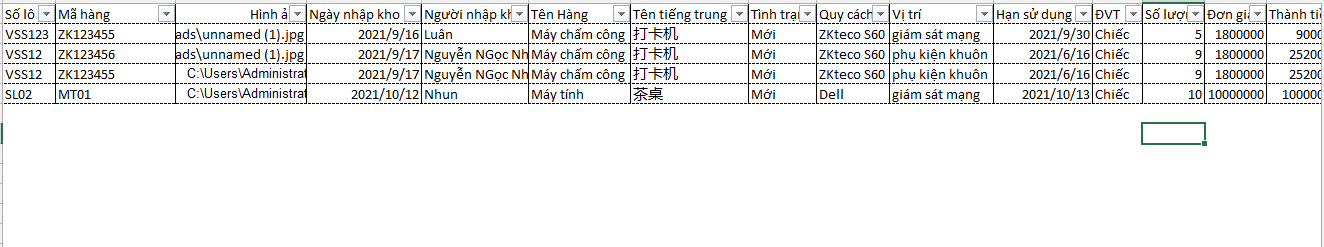 Quản Lý Kho Bằng File Excel Đơn Giản, Dễ Sử Dụng (Phần 2) 7 Bảng dữ liệu nhập kho