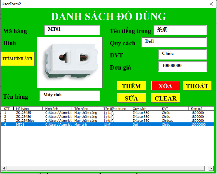 Quản Lý Kho Bằng File Excel Đơn Giản, Dễ Sử Dụng (Phần 2) 5 Form nhập liệu danh sách đồ dùng trong quản lý kho