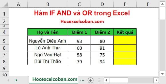 Hàm If Or trong Excel