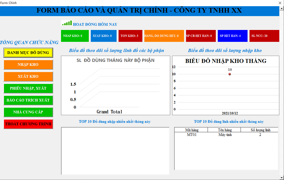 Quản Lý Kho Bằng File Excel Đơn Giản, Dễ Sử Dụng (Phần 2) 1 Báo cáo thống kê trong quản lý kho bằng VBa excel