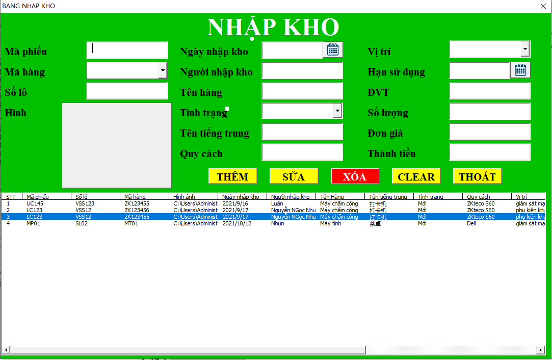 Quản Lý Kho Bằng File Excel Đơn Giản, Dễ Sử Dụng (Phần 1) 6 Biểu nhập kho - quản lý kho bằng vba excel