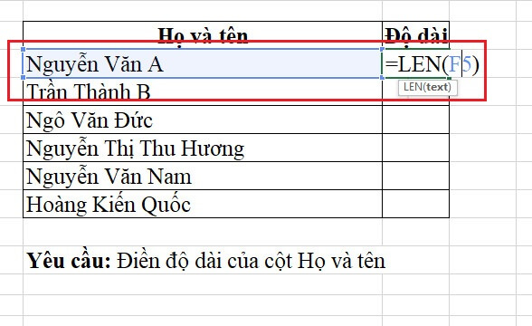 Hàm Len Trong Excel: Hàm Đếm Ký Tự Trong Chuỗi Nhanh Nhất 4 công thức hàm len ví dụ 1