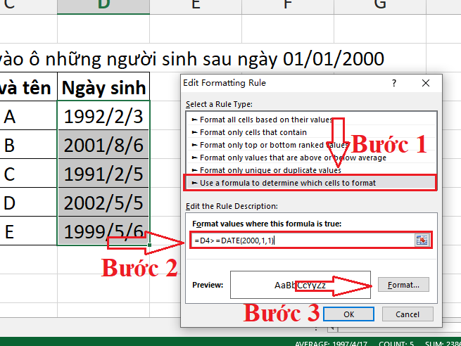 Hàm Date Trong Excel: Cách Tính Toán Ngày Tháng Đơn Giản Nhất 7 các bước định dạng có điều kiện - conditional formating