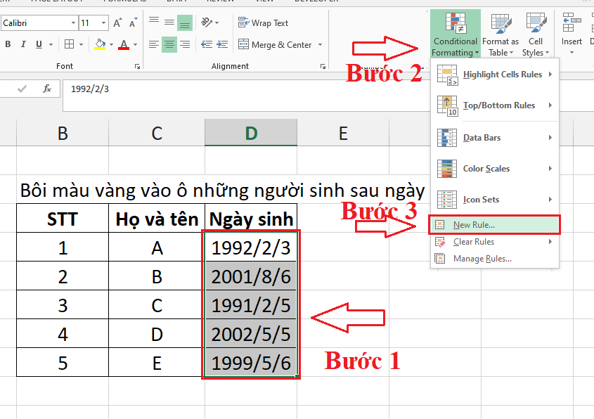Hàm Date Trong Excel: Cách Tính Toán Ngày Tháng Đơn Giản Nhất 6 các bước định dạng có điều kiện