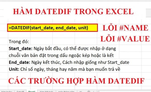 Hàm DateDif trong Excel