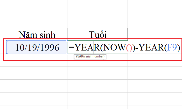 Hàm Year Trong Excel: Cách Sử Dụng Đơn Giản, Có Ví Dụ Cụ Thể 10 hàm year tính tuổi