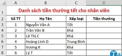 Cách Dùng Hàm VLOOKUP Giữa 2 Sheet Trong Excel Đơn Giản Nhất 3 danh sách tiền thưởng tết cho nhân viên
