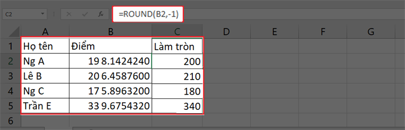 Cách làm tròn số lên bằng hàm Round trên Excel