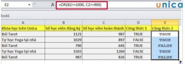 Cách sử dụng hàm or trong excel