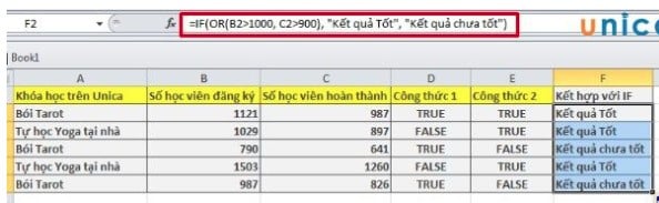 Cách sử dụng hàm or trong excel
