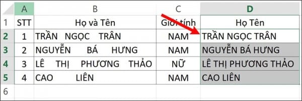 Cách sử dụng hàm trim trong excel