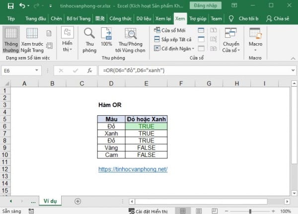 Một số lưu ý khi sử dụng hàm or trong excel