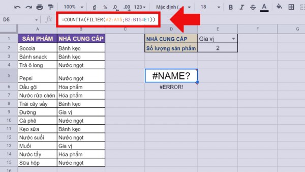 Một số lỗi thường gặp khi kết hợp hàm counta và hàm filter