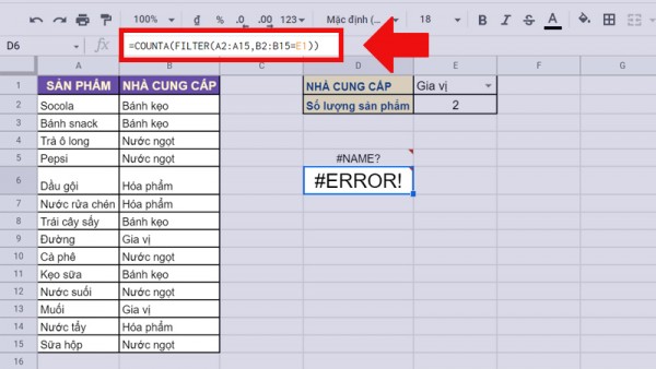 Một số lỗi thường gặp khi kết hợp hàm counta và hàm filter