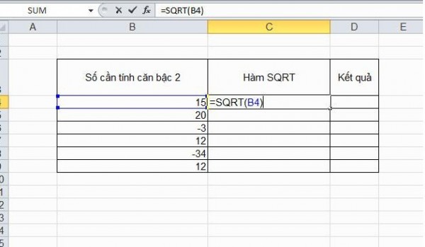 Ví dụ cụ thể khi sử dụng hàm sqrt trong excel