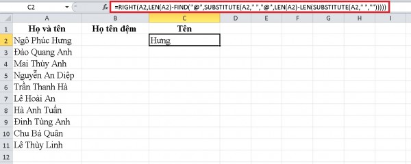 Cách Tách Tên Trong Excel Chi Tiết Dành Cho Người Mới 18 Hàm tách họ và tên trong Excel
