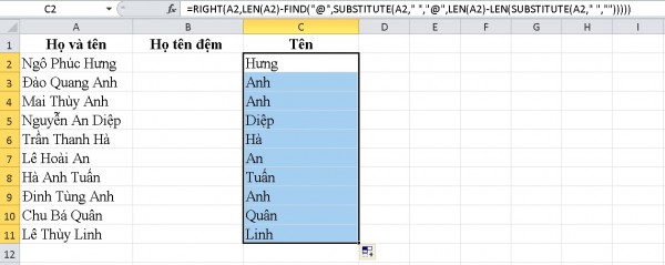Cách Tách Tên Trong Excel Chi Tiết Dành Cho Người Mới 19 Hàm tách họ và tên trong Excel