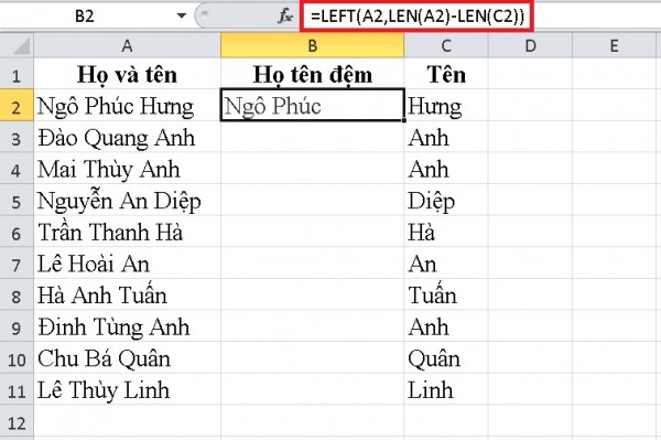 Cách Tách Tên Trong Excel Chi Tiết Dành Cho Người Mới 20 Hàm tách họ và tên trong Excel