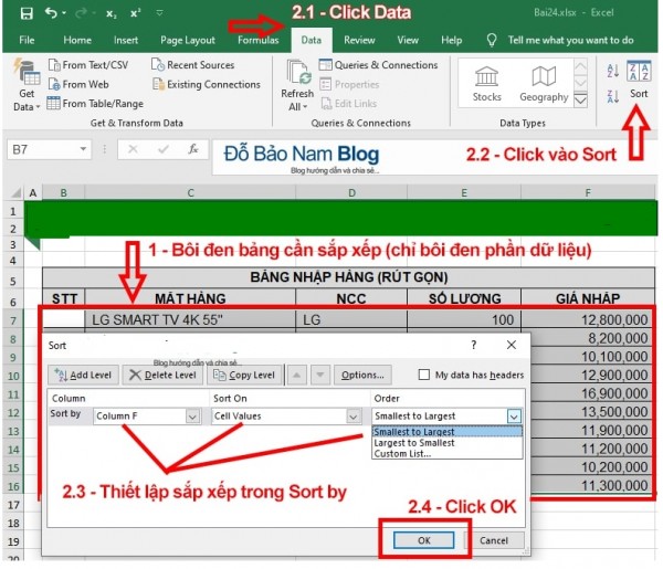 Cách Sort Trong Excel Thao Tác Cưc Dễ - Hiệu Quả Cao 24 Cách sắp xếp theo thứ tự tăng dần trong Excel