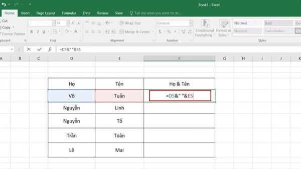 Cách Gộp Ô Trong Excel Thực Hiện Nhanh - Không Mất Dữ Liệu 14 Cách gộp họ và tên trong Excel