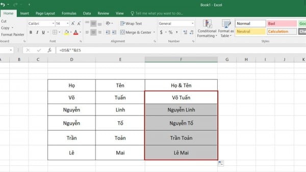 Cách Gộp Ô Trong Excel Thực Hiện Nhanh - Không Mất Dữ Liệu 16 Cách gộp họ và tên trong Excel