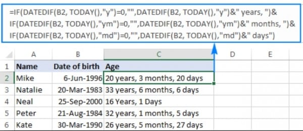 4 Cách Tính Tuổi Trong Excel Với Ví Dụ Chi Tiết Dễ Hiểu 6 Cách tính tuổi trong Excel bằng các hàm kết hợp