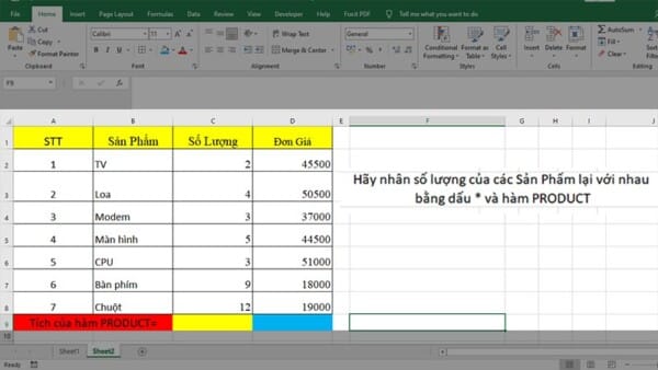 Hàm PRODUCT Trong Excel - Cách Dùng Hàm Nhân Trong Excel Có Ví Dụ Cụ Thể 1 Cách dùng hàm PRODUCT trong Excel