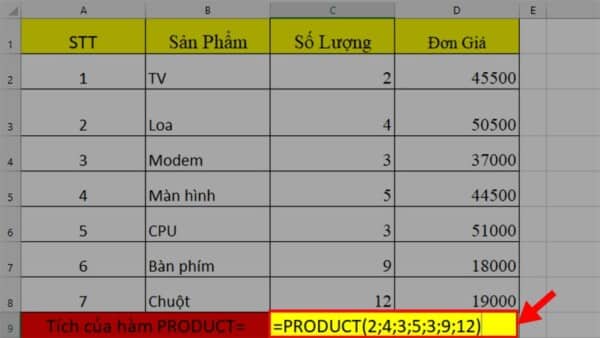 Hàm PRODUCT Trong Excel - Cách Dùng Hàm Nhân Trong Excel Có Ví Dụ Cụ Thể 2 Cách dùng hàm PRODUCT trong Excel