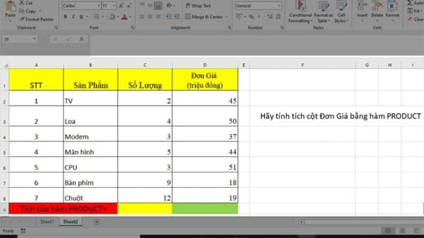 Hàm PRODUCT Trong Excel - Cách Dùng Hàm Nhân Trong Excel Có Ví Dụ Cụ Thể 4 Cách dùng hàm PRODUCT trong Excel