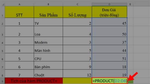 Hàm PRODUCT Trong Excel - Cách Dùng Hàm Nhân Trong Excel Có Ví Dụ Cụ Thể 5 Cách dùng hàm PRODUCT trong Excel