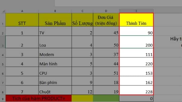 Hàm PRODUCT Trong Excel - Cách Dùng Hàm Nhân Trong Excel Có Ví Dụ Cụ Thể 8 Cách dùng hàm PRODUCT trong Excel