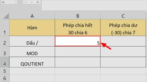 Hướng dẫn cách sử dụng hàm chia trong Excel