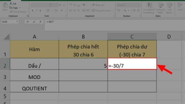 Hướng dẫn cách sử dụng hàm chia trong Excel