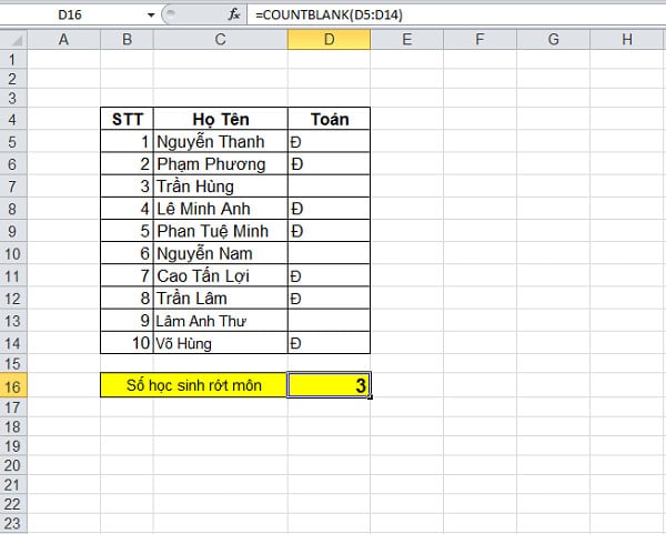 Cách Sử Dụng Hàm COUNTBLANK Trong Excel Kèm Ví Dụ Cụ Thể 4 Ví dụ hàm Countblank trong Excel