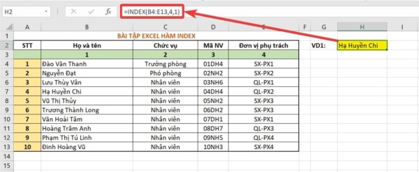 Hàm INDEX Trong Excel - Cách Sử Dụng Hàm INDEX Kèm Ví Dụ Cụ Thể 5 Ví dụ về hàm INDEX trong Excel