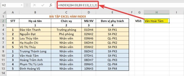 Hàm INDEX Trong Excel - Cách Sử Dụng Hàm INDEX Kèm Ví Dụ Cụ Thể 7 Ví dụ về hàm INDEX trong Excel