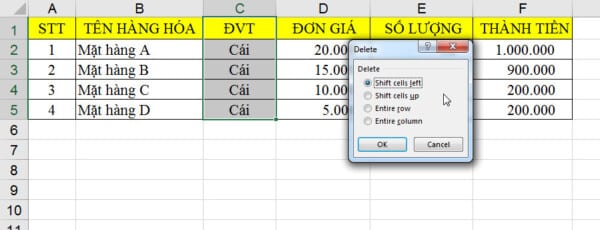 3 Cách Xóa Cột Trong Excel "Đơn Giản" Có Ví Dụ Minh Hoạ