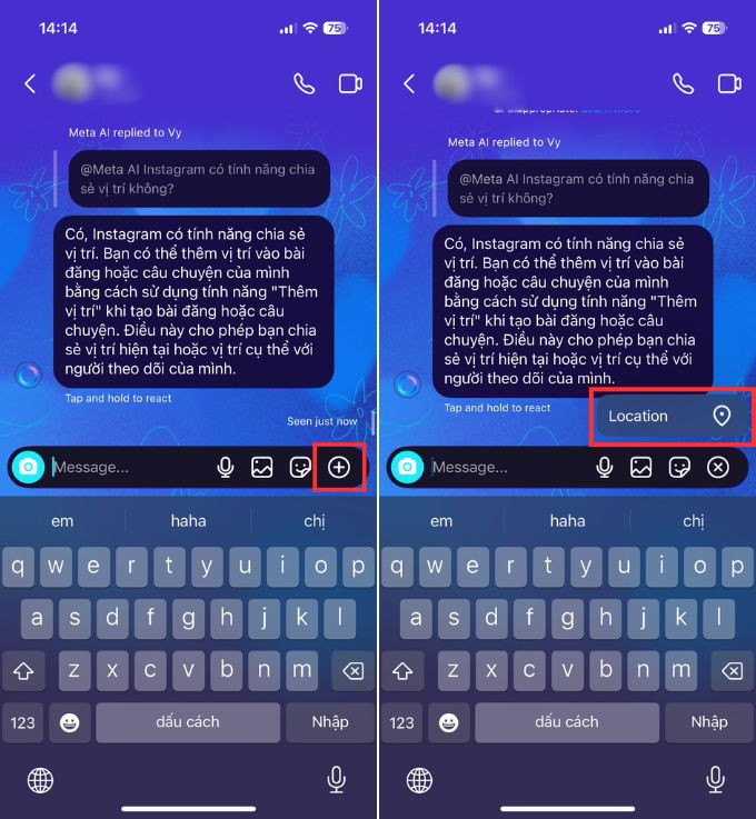 Bước 1 chia sẻ vị trí trên Instagram