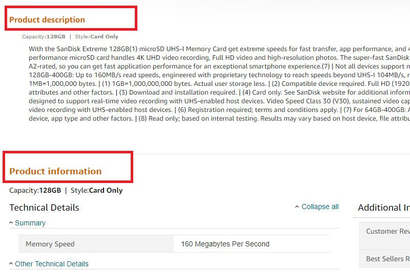 Mô tả sản phẩm trên Amazon