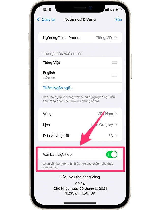 Cài đặt Live Text