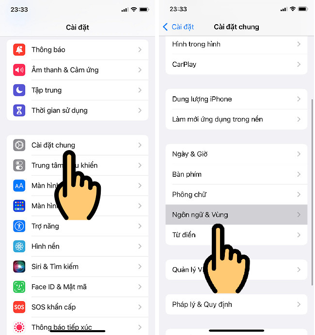 Cài đặt ngôn ngữ trên iPhone