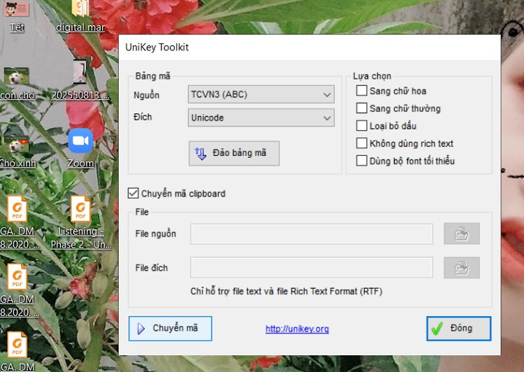 Chọn chuyển mã trong Unikey