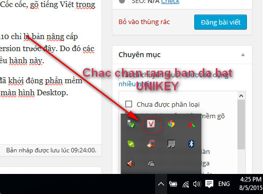 Chuyển sang chế độ chữ V màu đỏ