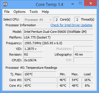 Core Temp - Phần mềm theo dõi nhiệt độ CPU