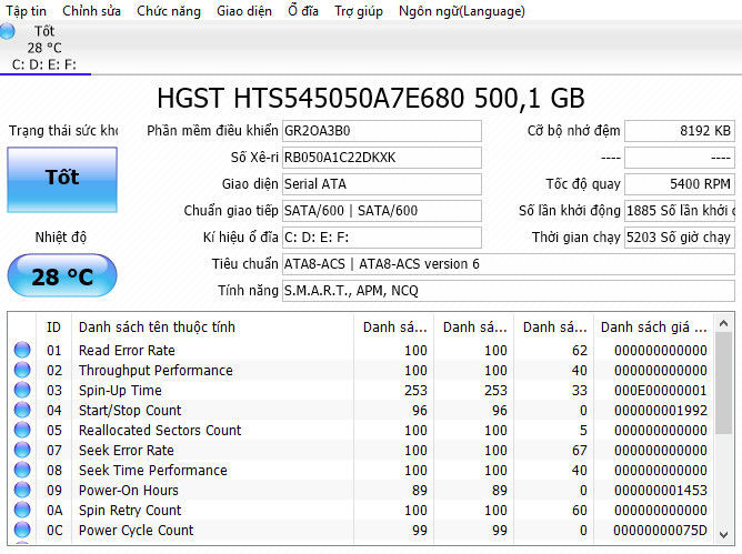 CrystalDiskInfo - Phần mềm đánh giá, kiểm tra tình trạng ổ cứng