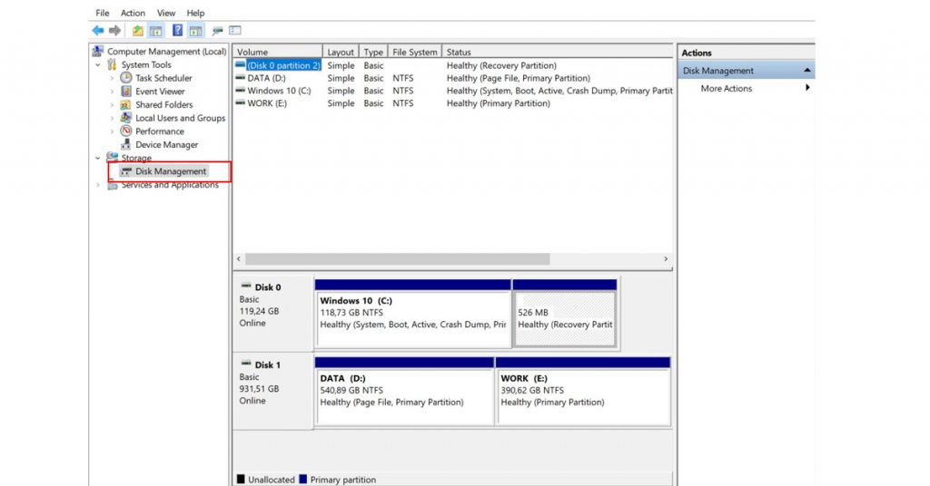 Giao diện Disk Management