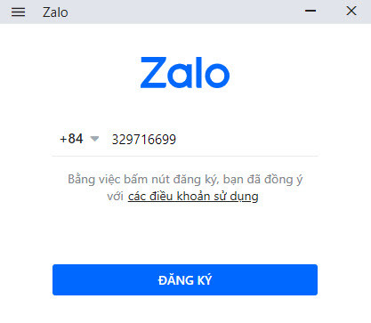 Nhập số điện thoại đăng ký