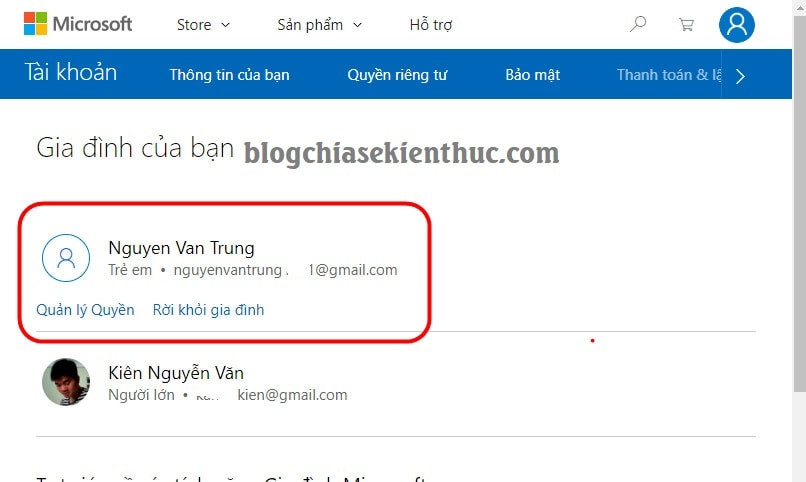Quản lý thời gian sử dụng máy tính qua tài khoản Microsoft