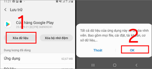Xóa dữ liệu CH Play