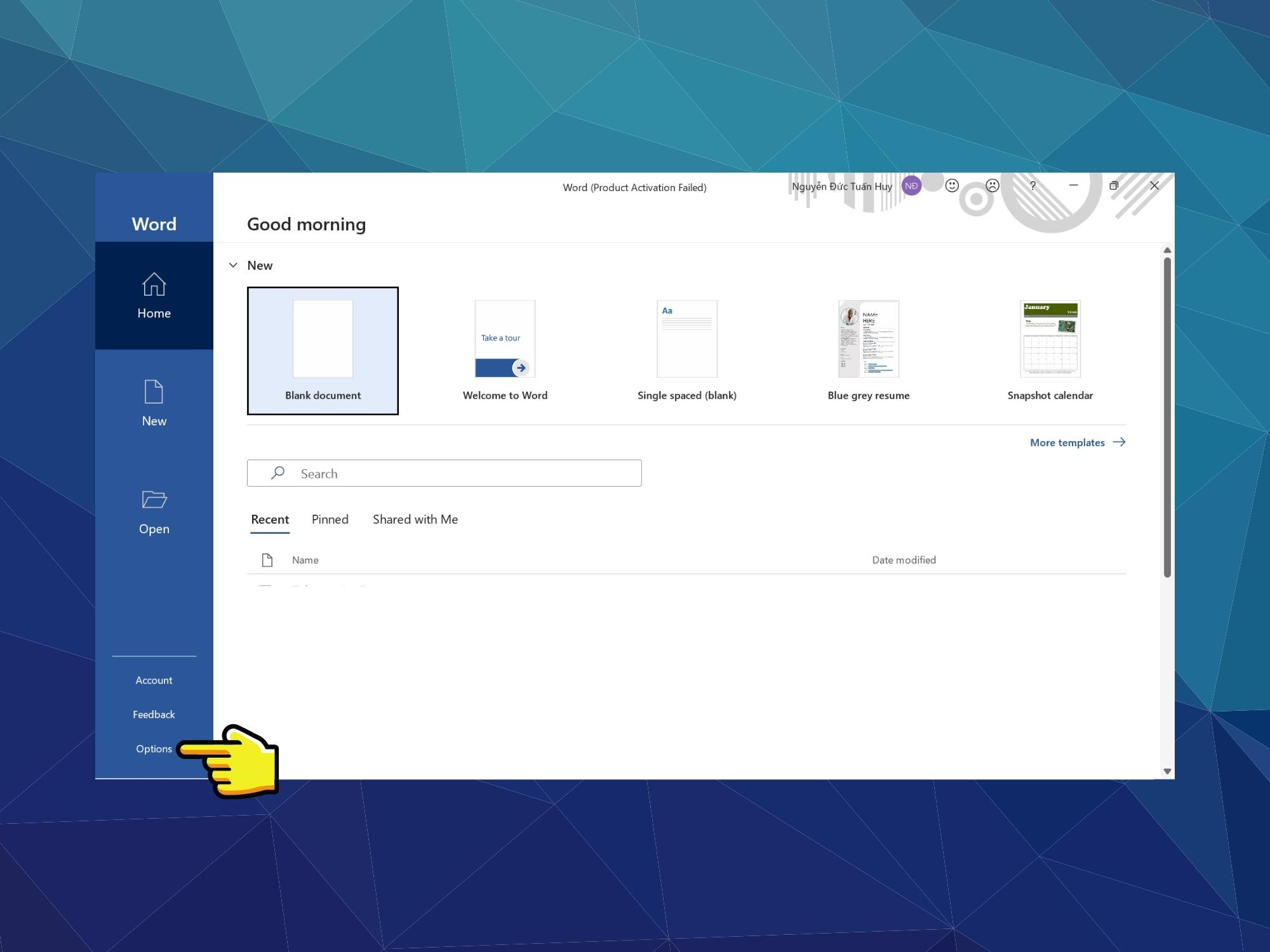 Bật chế độ AutoSave và AutoRecover - Bước 1